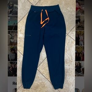 Figs Navy Blue Joggers with Orange Drawstring